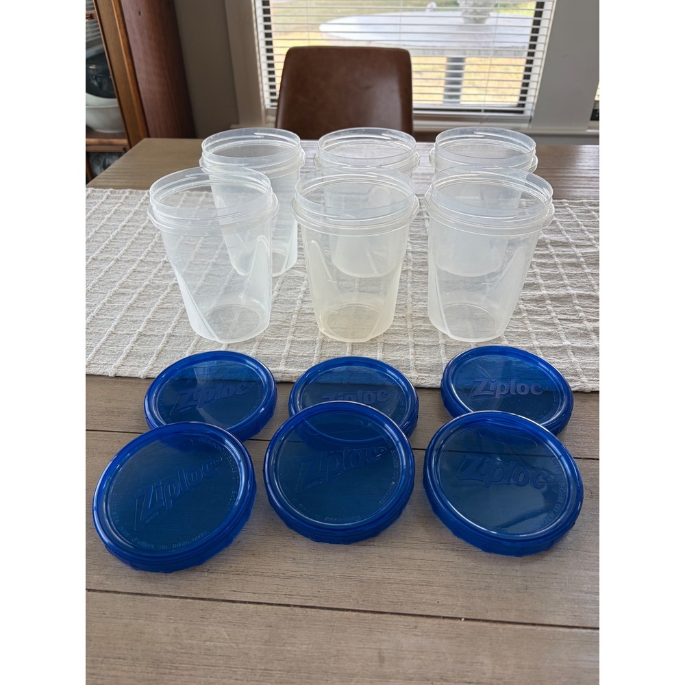 Ziploc Twist n Loc 32oz Round Food Storage Containers Blue Lids Set of 6